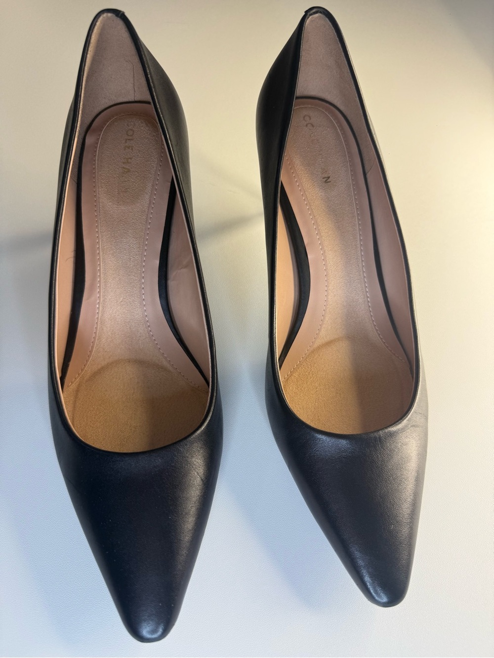 Cole Haan Grand 360 Black Leather Pointed Toe Pumps Stiletto Heels Business Offi